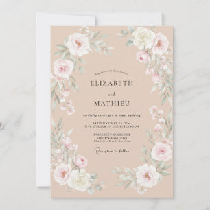 Pale Peach Floral Blossom Wedding Invitation