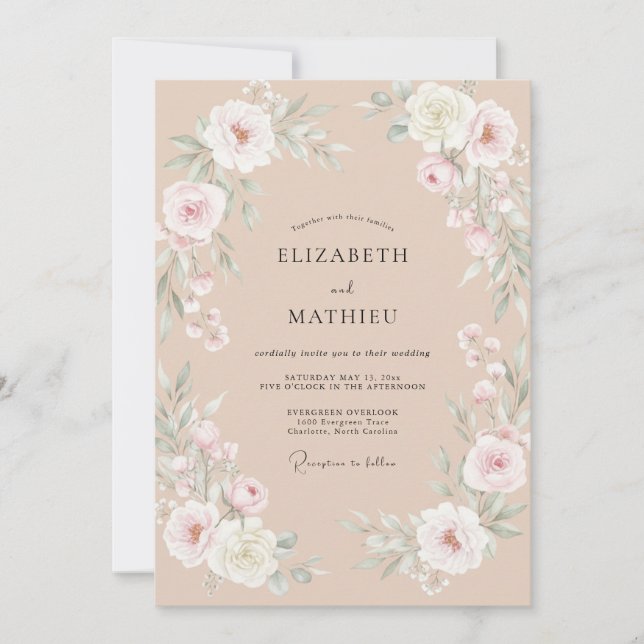 Pale Peach Floral Blossom Wedding Invitation (Front)
