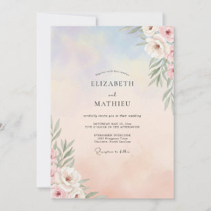Pale Peach Foliage Dusty Eucalyptus Wedding Invitation