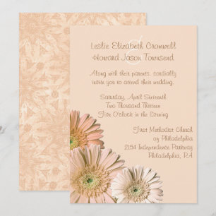 Pale Peach Gerber Daisy Custom Wedding Invitation