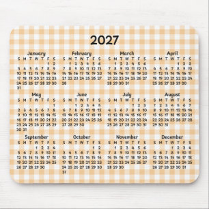 Pale Peach Gingham Whimsical 2027 Calendar Mouse Mat