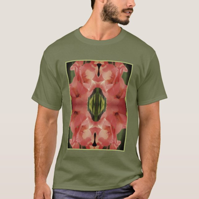 Pale Peach Gladiolus Flower Abstract   T-Shirt (Front)