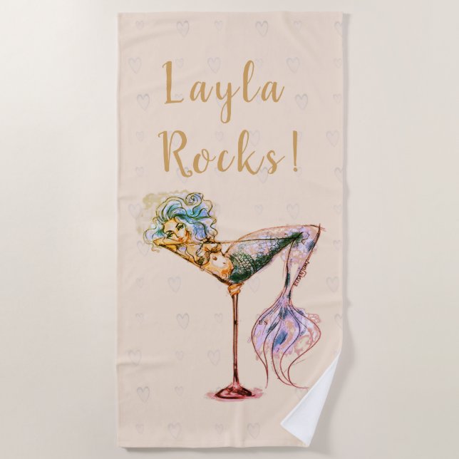 Pale Peach Mermaid Glass Beach Towel (Front)