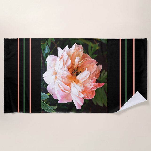 Pale Peach Peony Beach Towel (Front)