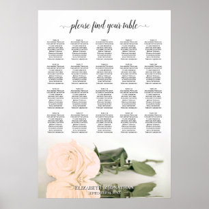 Pale Peach Rose 20 Table Wedding Seating Chart