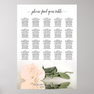 Pale Peach Rose 20 Table Wedding Seating Chart