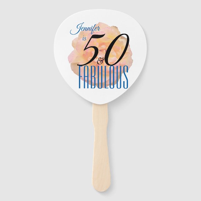 Pale Peach Rose 50 and Fabulous Birthday Hand Fan (Front)