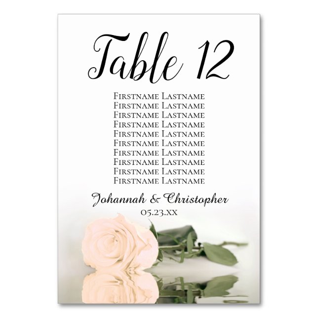 Pale Peach Rose Elegant Wedding Seating Chart Table Number (Front)