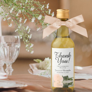 Pale Peach Rose Elegant Wedding Thank You Mini Wine Label