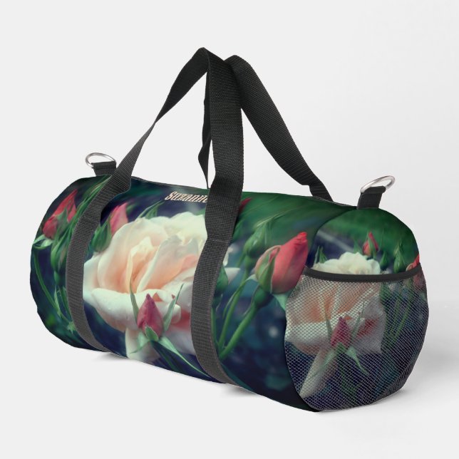 Pale Peach Rose Flower Nature Personalised Duffle Bag (Right Corner)