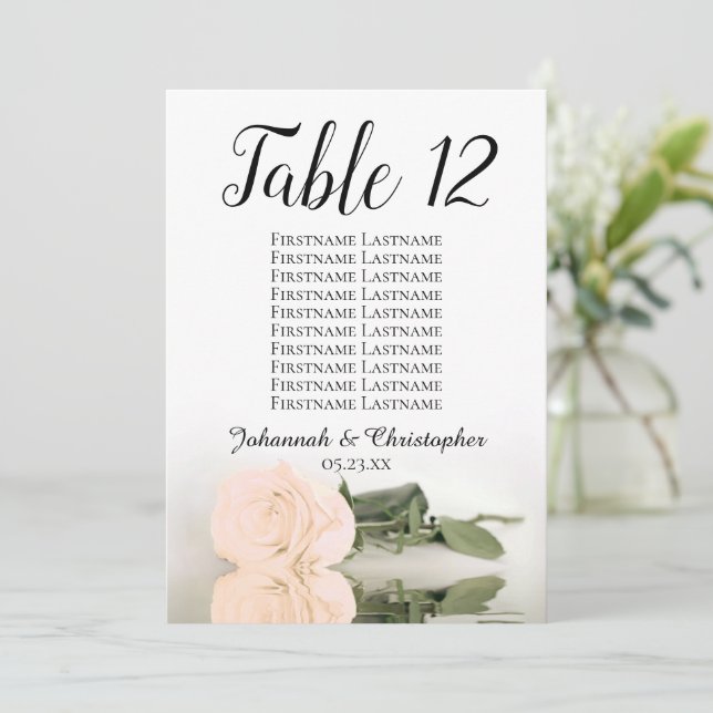 Pale Peach Rose Wedding Table Seating Chart Large (Standing Front)