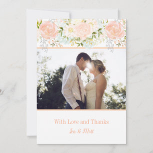 Pale Peach Roses Greenery Photo Thank You Cards