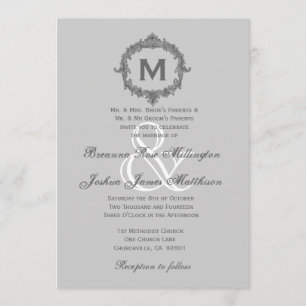 Pale Pebble and Grey Frame Monogram Wedding V7 Invitation