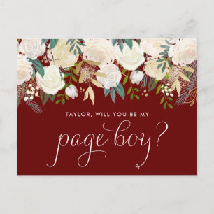 Pale Peonies Floral Red Will You Be My Page Boy Invitation Postcard