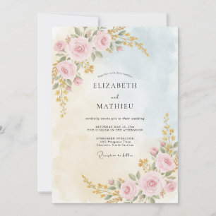 Pale Petal Pink Painted Wedding Invitation