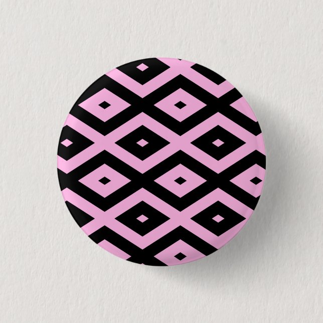 Pale pink and black diamond pattern 3 cm round badge (Front)