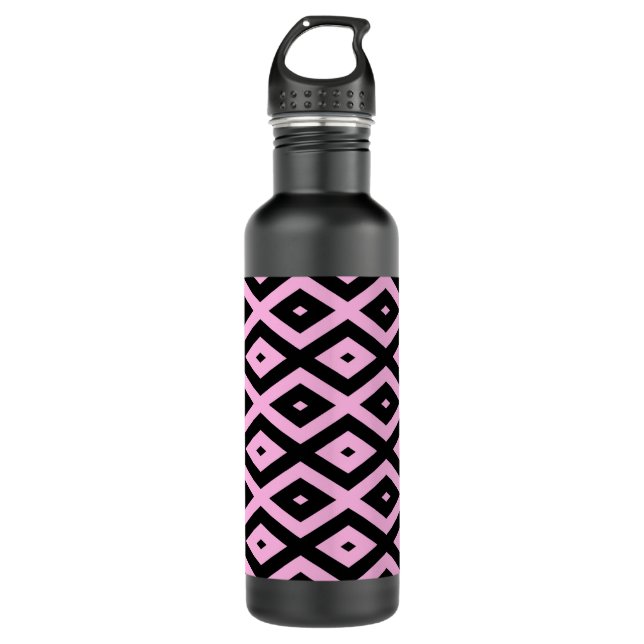 Pale pink and black diamond pattern 710 ml water bottle (Front)