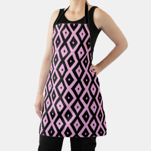 Pale pink and black diamond pattern apron