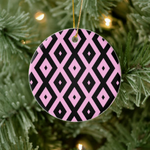Pale pink and black diamond pattern ceramic tree decoration