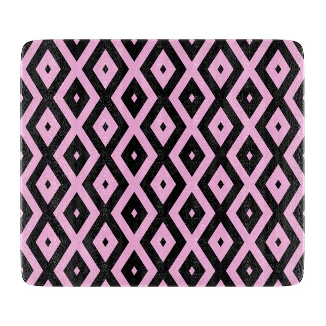 Pale pink and black diamond pattern cutting board (Front)