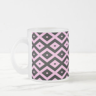 Pale pink and black diamond pattern frosted glass coffee mug