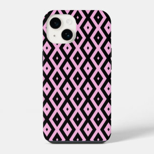 Pale pink and black diamond pattern iPhone 14 case