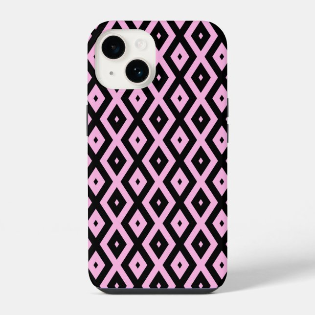 Pale pink and black diamond pattern iPhone case (Back)