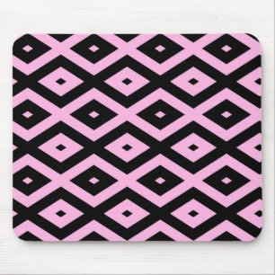 Pale pink and black diamond pattern mouse mat
