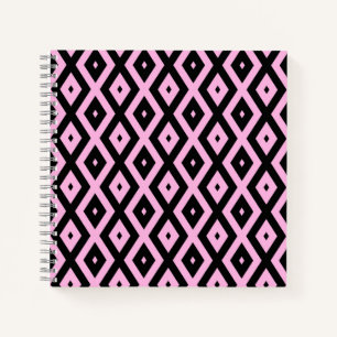 Pale pink and black diamond pattern notebook