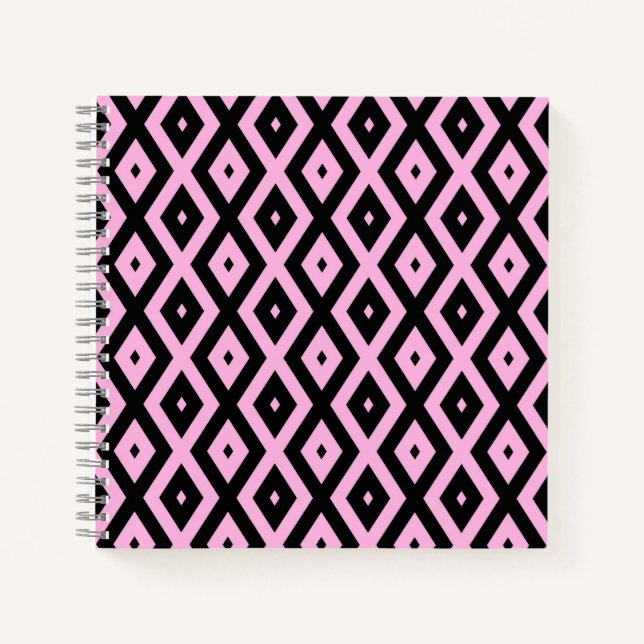 Pale pink and black diamond pattern notebook (Front)