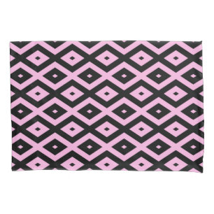 Pale pink and black diamond pattern pillowcase