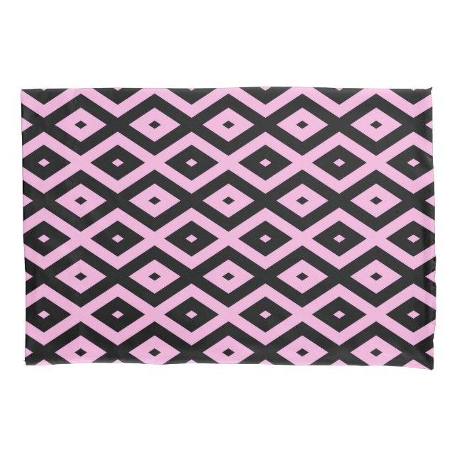Pale pink and black diamond pattern pillowcase (Front)