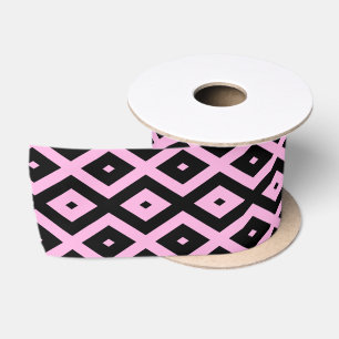 Pale pink and black diamond pattern satin ribbon