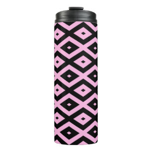 Pale pink and black diamond pattern thermal tumbler