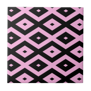 Pale pink and black diamond pattern tile