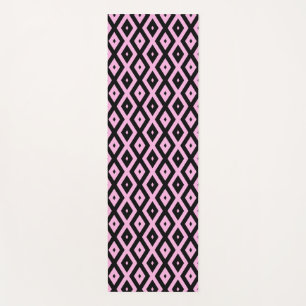 Pale pink and black diamond pattern yoga mat