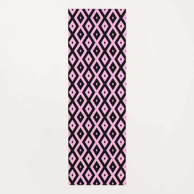 Pale pink and black diamond pattern yoga mat (Front)