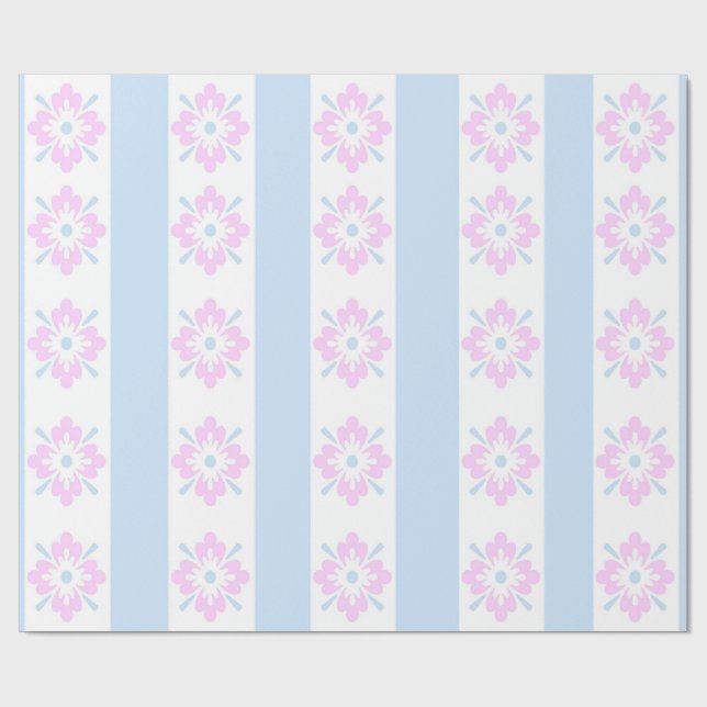 Pale Pink and Blue Damask Wrapping Paper (Flat)