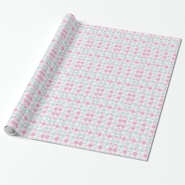 Pale Pink and Blue Dots Pattern Wrapping Paper (Unrolled)