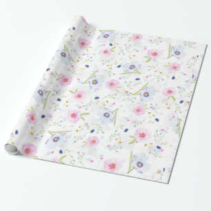 Pale Pink And Blue Flowers Wrapping Paper