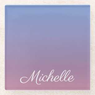 Pale pink and blue gradient ombre glass coaster