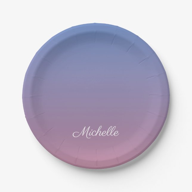 Pale pink and blue gradient ombre paper plate (Front)