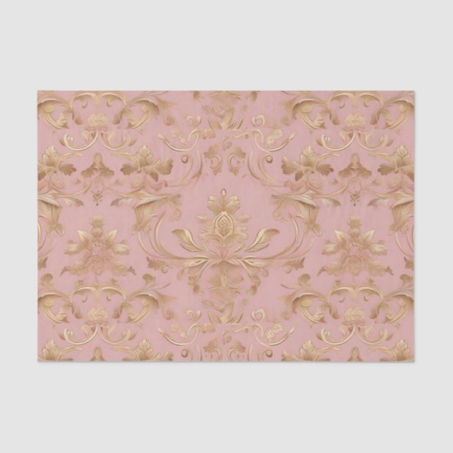 Pale Pink and Metalic Gold Damask Decoupage Tissue Paper (Front)