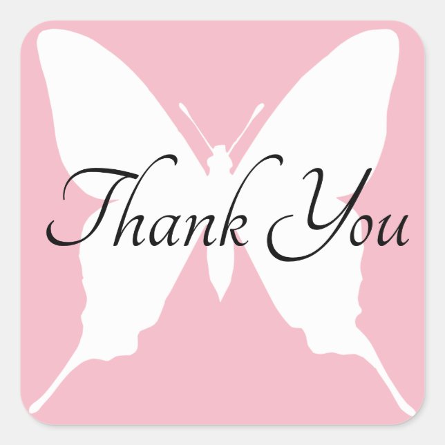 Pale Pink and White Butterfly Thank You Square Sticker (Front)