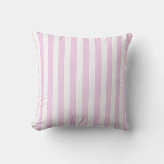Pale pink and white candy stripes cushion (Front)