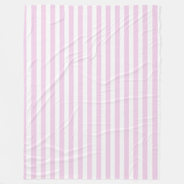 Pale pink and white candy stripes fleece blanket (Front)