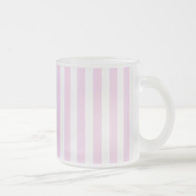 Pale pink and white candy stripes frosted glass coffee mug (Right)