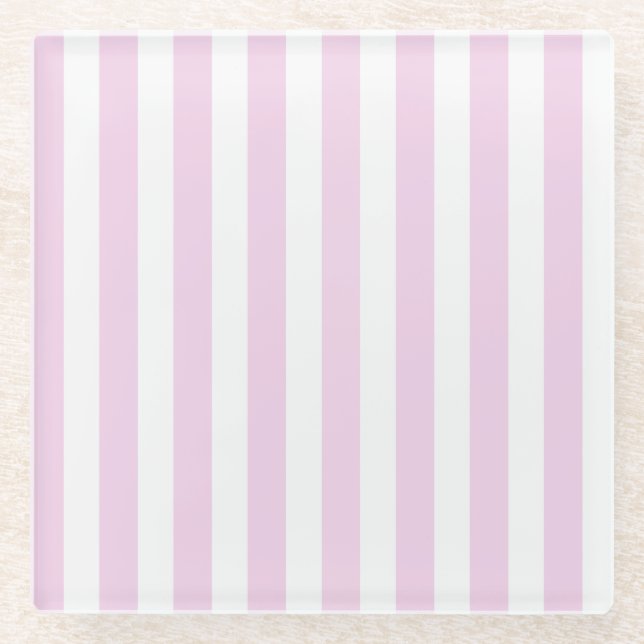 Pale pink and white candy stripes glass coaster (Front)