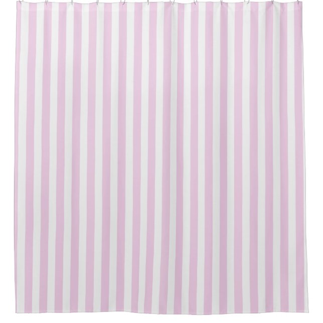 Pale pink and white candy stripes shower curtain (Front)