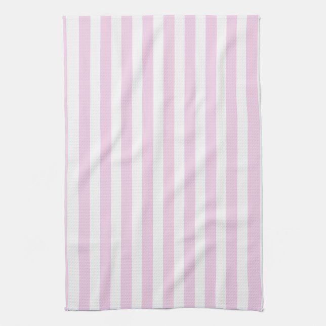Pale pink and white candy stripes tea towel (Vertical)